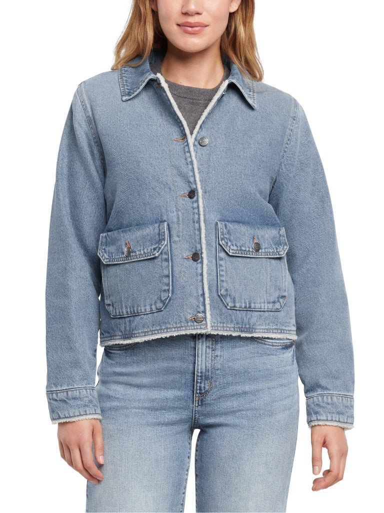 New Woolrich The Green Label Collection Denim Sherpa Lined Trucker Jean Jacket L